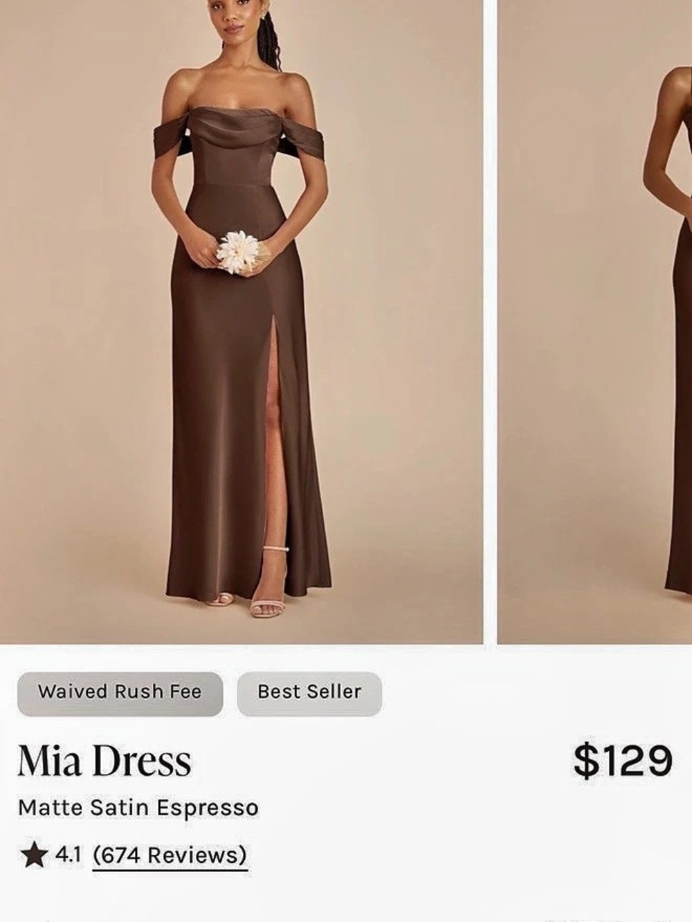 Birdy Grey Mia Dress Satin Maxi Dress in Espresso Like New